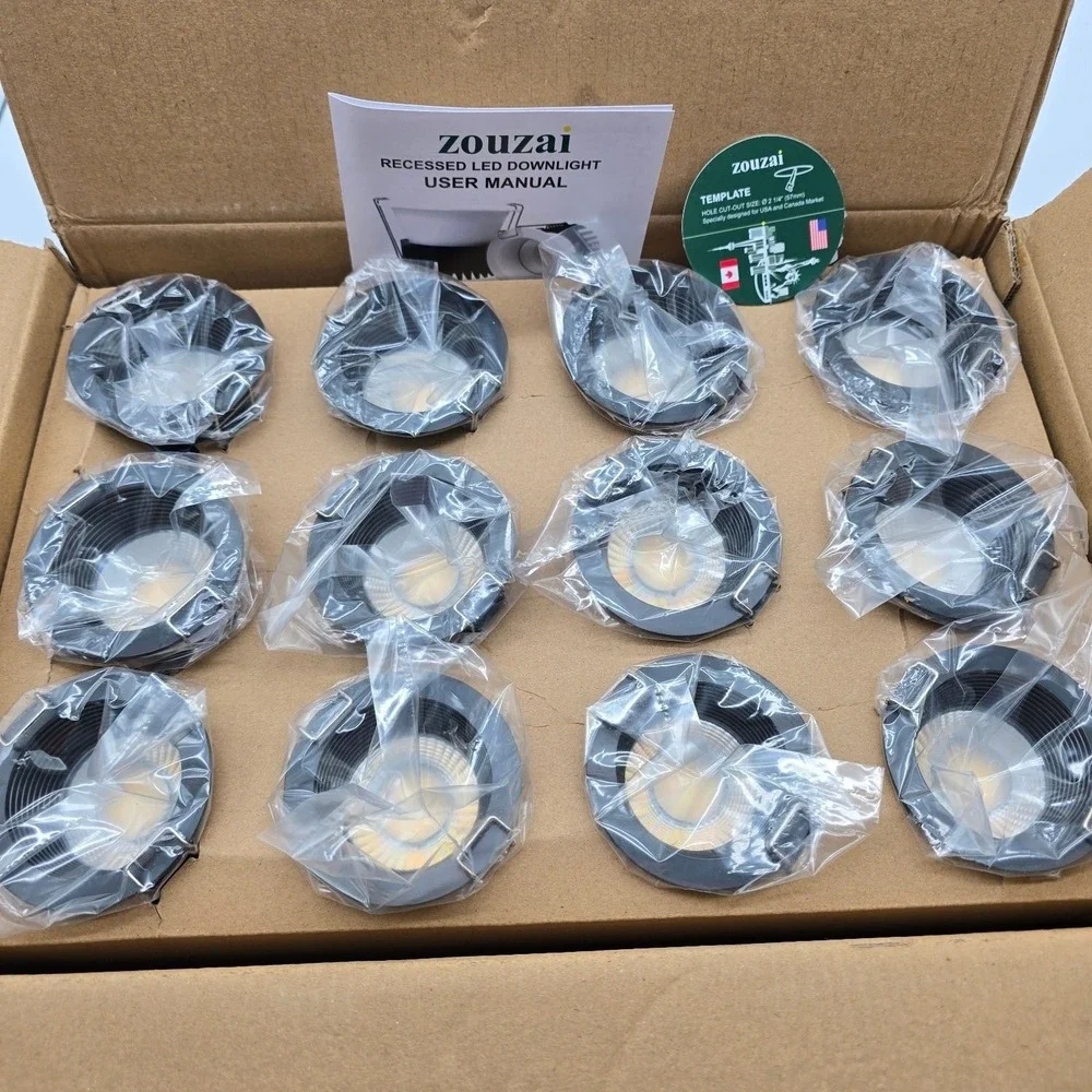 zouzai 2 Inch LED Recessed Lighting 12 Pack 5CCT Dimmable Black Downlight IP65
